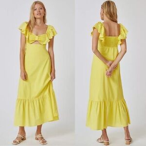 Farm Rio Anthropologie Yellow Ruffle Cotton Dress Sweetheart M